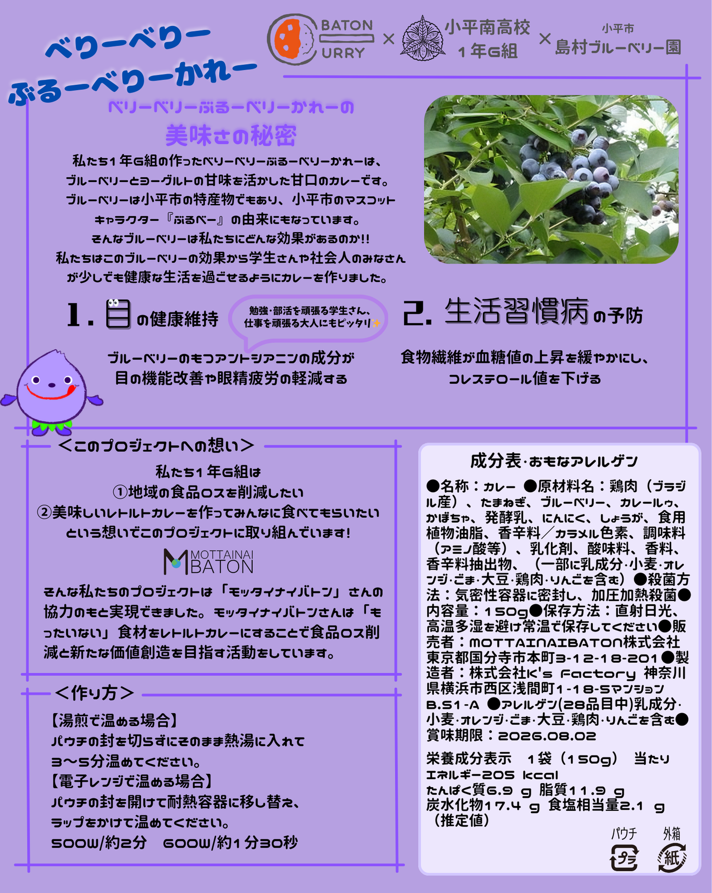 小平南高校G組べりーべりーぶるーべりーかれー750円